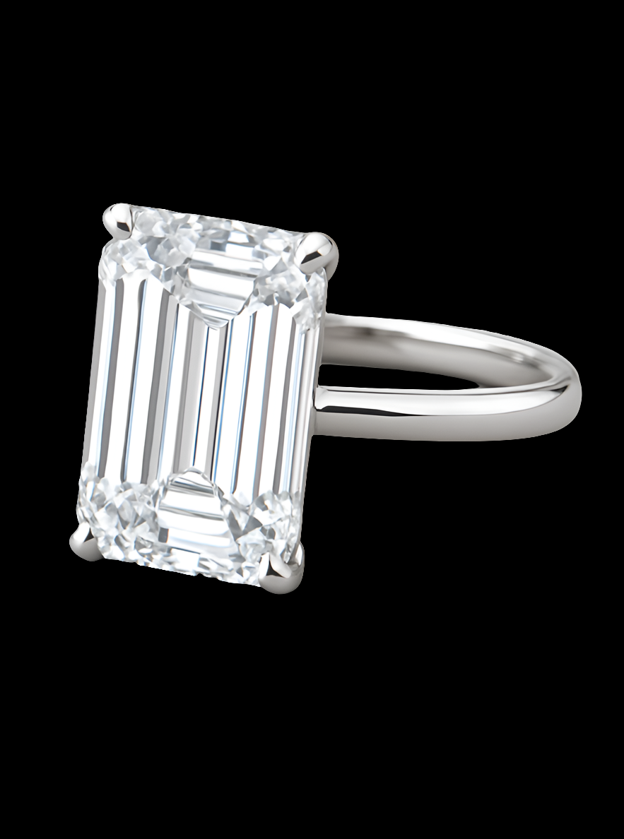 5.00 Carat Lab Grown Emerald Cut Solitaire Diamond Ring – G–H Color, VS Clarity, IGI Certified