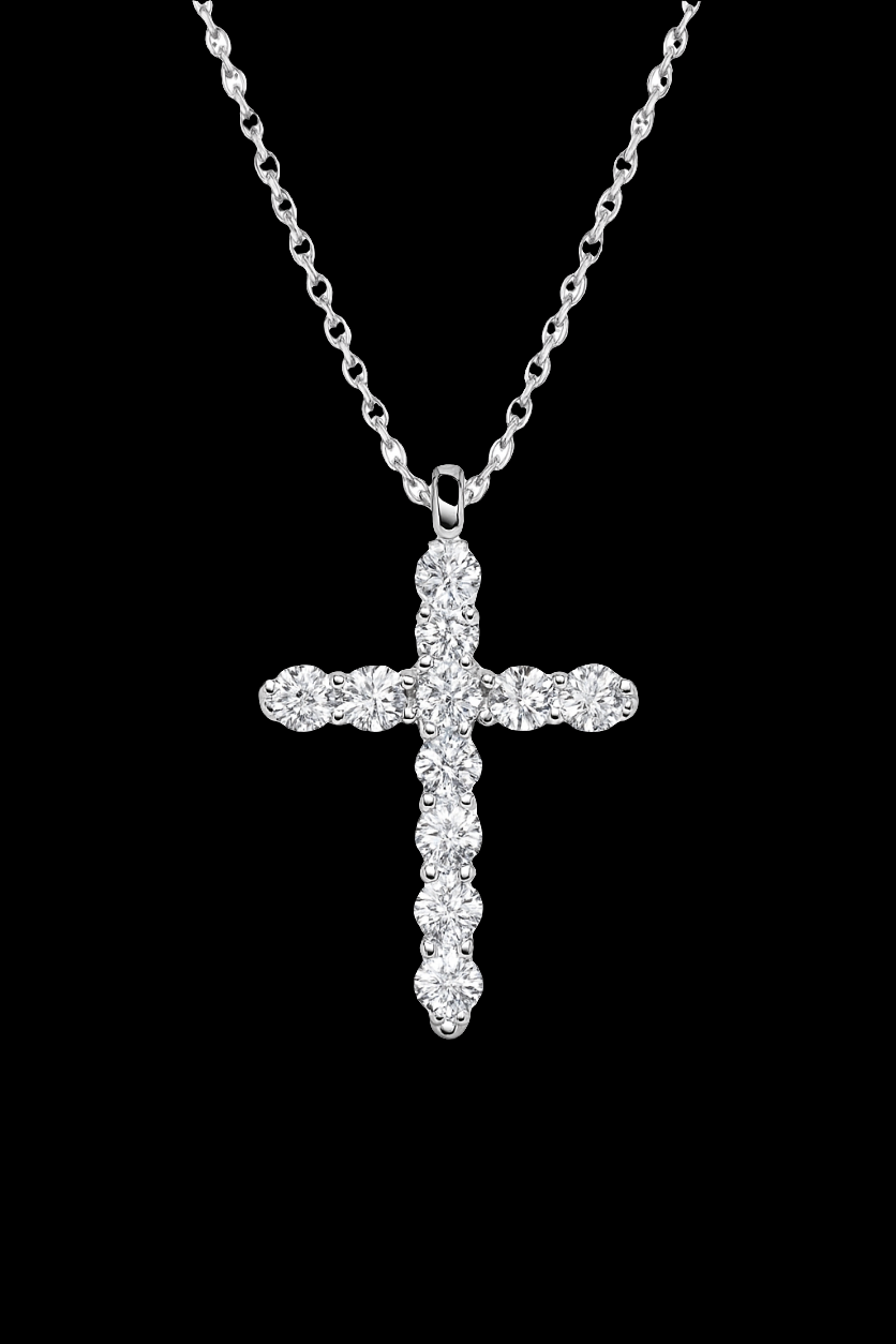 14K White Gold 1.16 CTW Lab Grown Diamond Cross Pendant with Adjustable Chain
