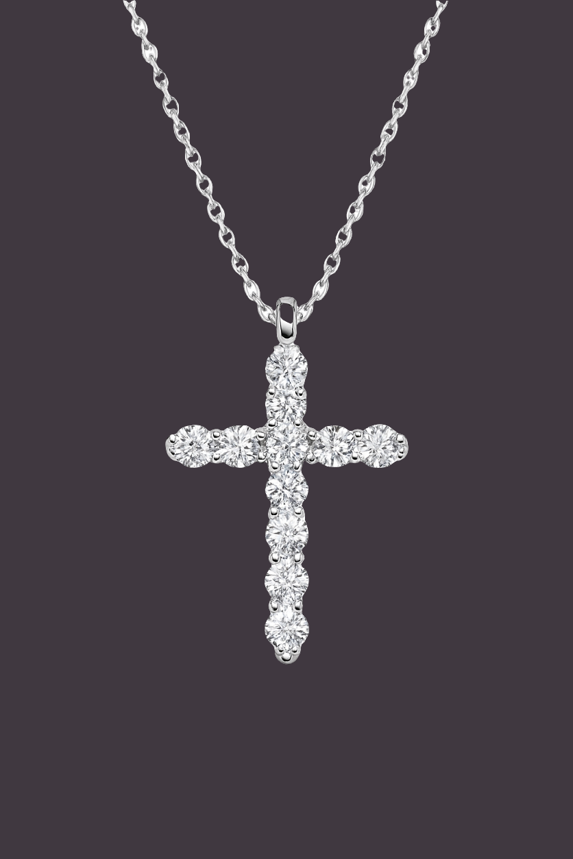 14K White Gold 1.16 CTW Lab Grown Diamond Cross Pendant with Adjustable Chain