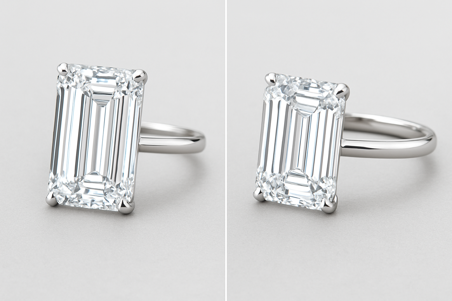 5.00 Carat Lab Grown Emerald Cut Solitaire Diamond Ring – G–H Color, VS Clarity, IGI Certified