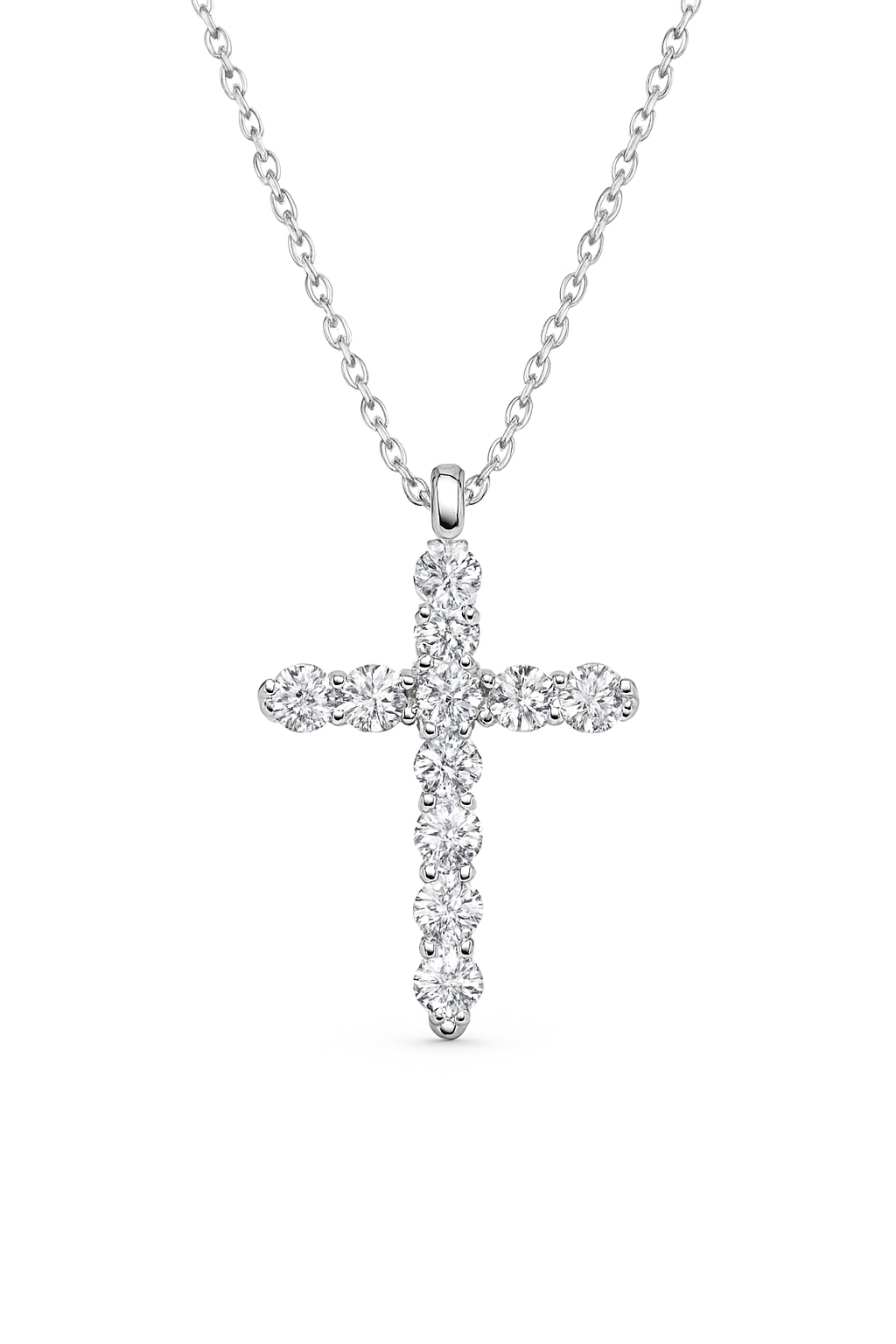 14K White Gold 1.16 CTW Lab Grown Diamond Cross Pendant with Adjustable Chain