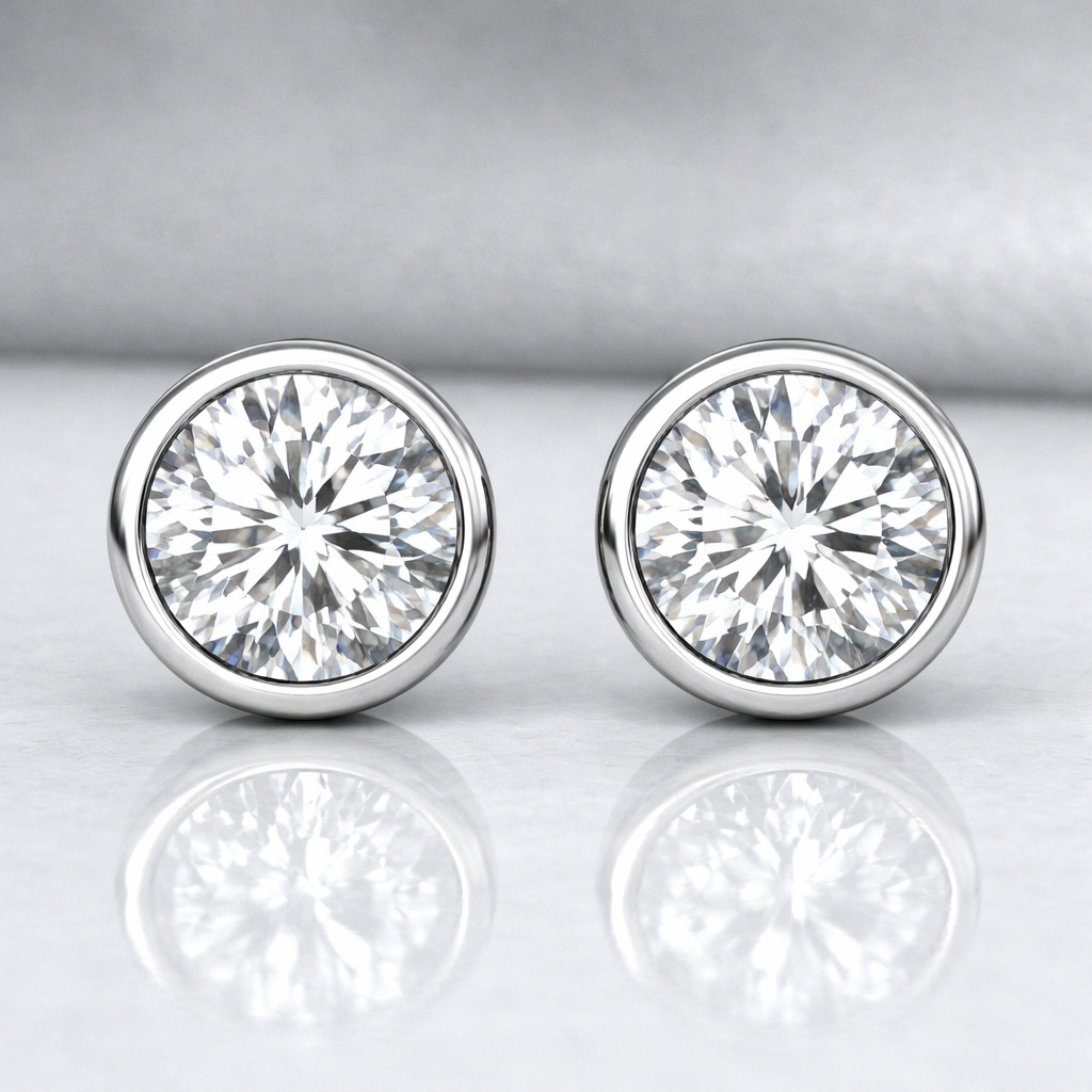 1.00 Carat Lab-Grown Diamond Bezel Stud Earrings – Sterling Silver