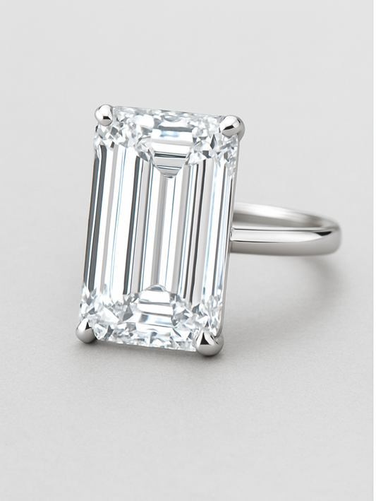 5.00 Carat Lab Grown Emerald Cut Solitaire Diamond Ring – G–H Color, VS Clarity, IGI Certified