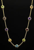 14K Yellow Gold Colorful Gemstone Station Necklace