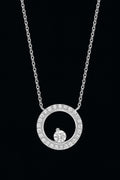 14K White Gold Natural Diamond Halo Circle Pendant Necklace