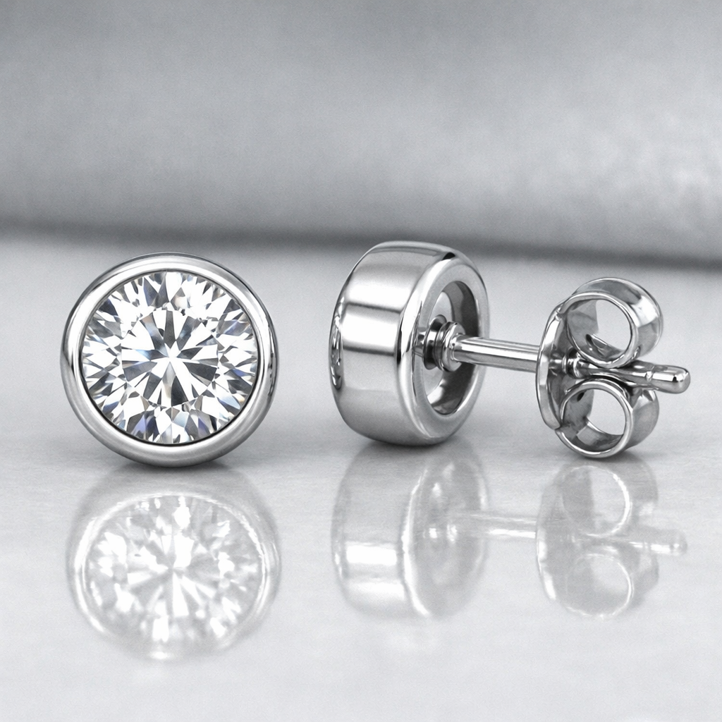 1.00 Carat Lab-Grown Diamond Bezel Stud Earrings – Sterling Silver