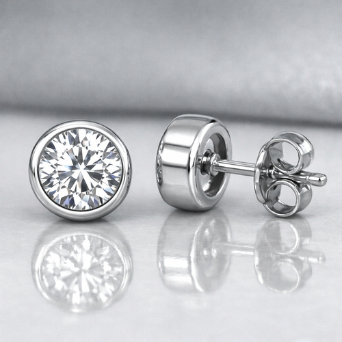 1.00 Carat Lab-Grown Diamond Bezel Stud Earrings – Sterling Silver